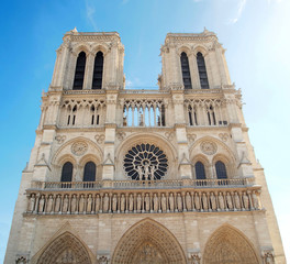 The facade of Notre Dame in Paris