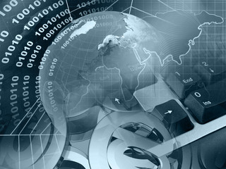 Computer collage, in blues