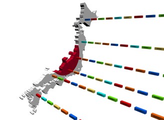 Japan map with lines of export containers illustration