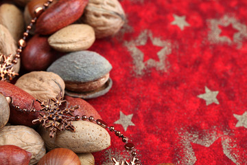 Nuts on Christmas background