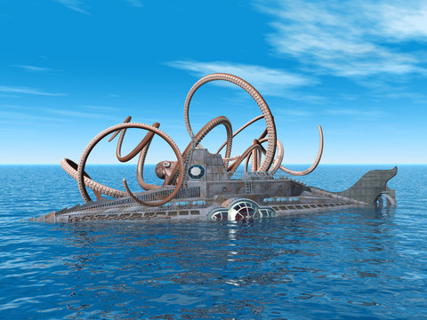 Fantasy Submarine with Octopus