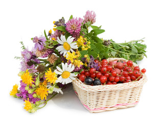 Ripe berries in a basket isolated on white background