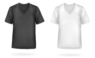 Black and white men t-shirts. Photo-realistic vector.