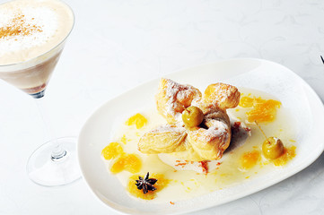 cold coffee  and sweet pastry