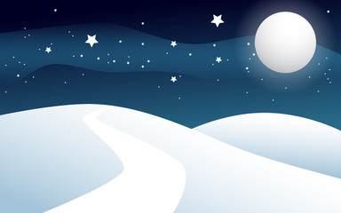 Paesaggio neve luna e stelle