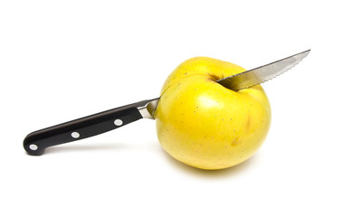 Kitchen knife and apple on a white background