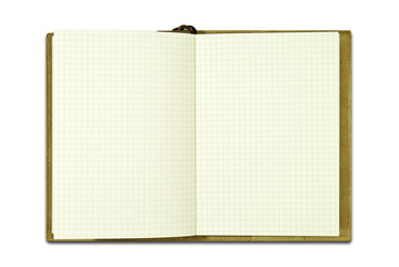 brown notebook with grid paper isolated