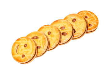 Smiling stuffed biscuit isolated on white background