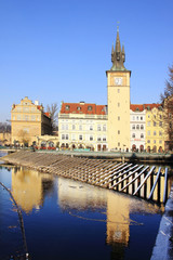 First Snow in Prague, Old Town in the sunny Day