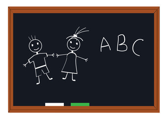 blackboard with funny people and abc