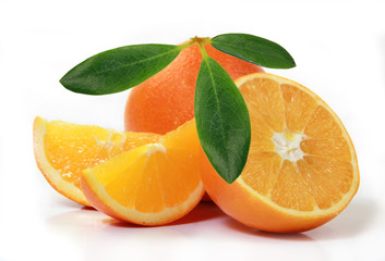 Fresh oranges on white background