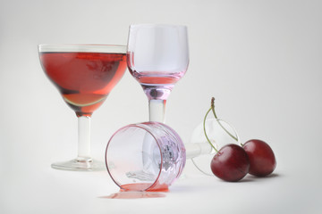 Still-life with wineglasses and cherries