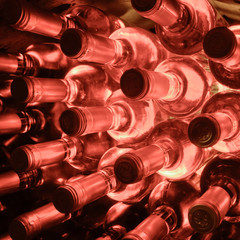 wine bottles stacked up