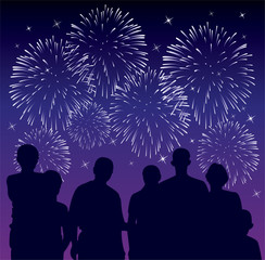 Fototapeta na wymiar vector illustration of people watching fireworks