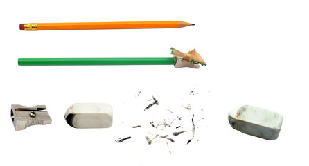 ołówek, gumka i temperówka
