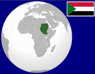 Sudan globe map locator world flag national emblem