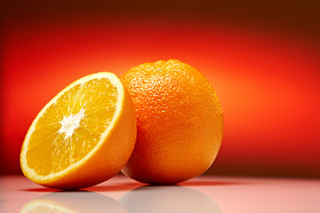 citrus on red background