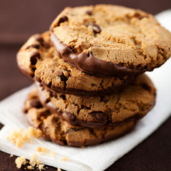 Pile of delicious chocolate chip cookies - obrazy, fototapety, plakaty