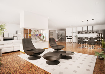 Modern Apartment Interior 3d render - obrazy, fototapety, plakaty