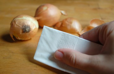 Zwiebeln und Taschentuch