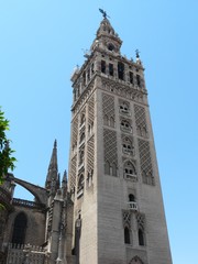 Fototapeta na wymiar The bell tower at the Cathedral in Seville, Spain