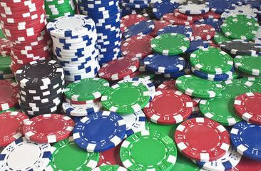 poker chips - stacked and scattered