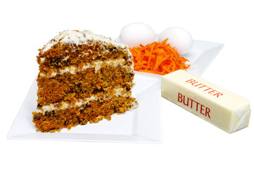 Slice of Carrot Cake with Ingredients