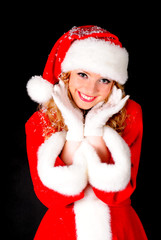 Christmas santa girl on black