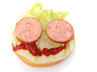 Sandwich with greens, on a white background