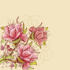 vector background with bright  hand drawn flowers and  swirls - 28000073