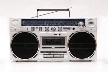 1980s style stereo cassette recorder ghettoblaster - obrazy, fototapety, plakaty