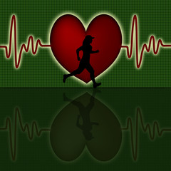 Female Runner Silhouette with Red Heart Beat Graph