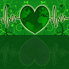 Earth Global Map Green Heart Beat Graph