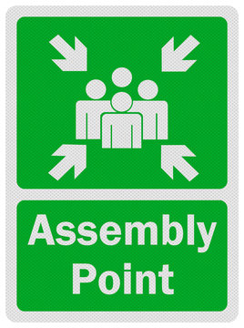 Photo realistic ' assembly point' sign, isolated on white