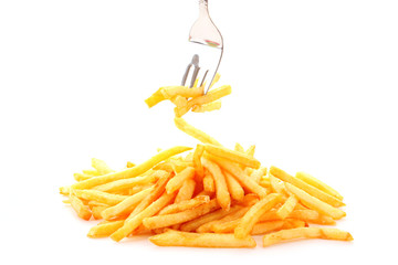 fried potatoes on white background