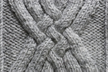 Grey knitting background of handmade woolen pattern
