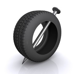 tire automobile wheel punched a giant nail
