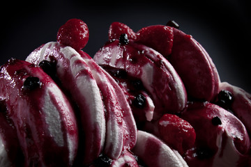 ice cream with strawberries and blackcurrants