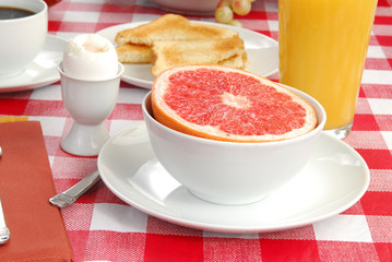 Grapefruit and a soft boiled egg