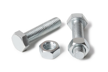 Bolt and nut on a white background