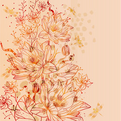 vector background with   hand drawn waterlilies