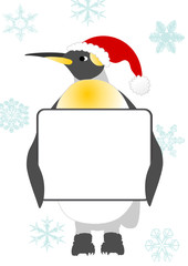 santa penguin and messageboard on the snowflakes background