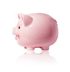 Pink piggy bank on white background