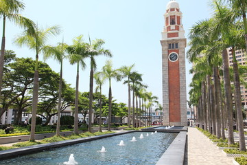 the historic clock tower and fountain, landmark in Hong Kong