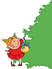 Obraz na płótnie Canvas Little girl decorate a Christmas tree