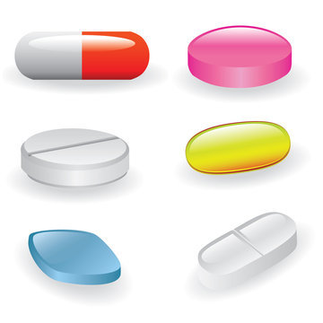 set of different pills and capsules