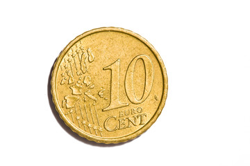 Ten cent euro coin isolated on white