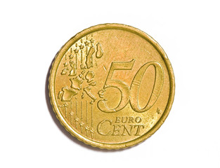 Fifty cent euro coin isolated on white