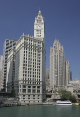 Fototapeta na wymiar Chicago River and Wrigley Building, Illinois, USA