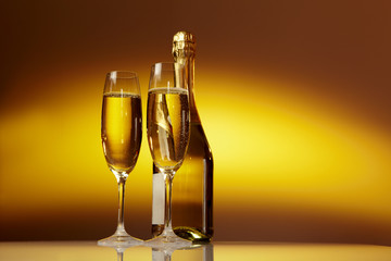 Champagne glasses on celebration table